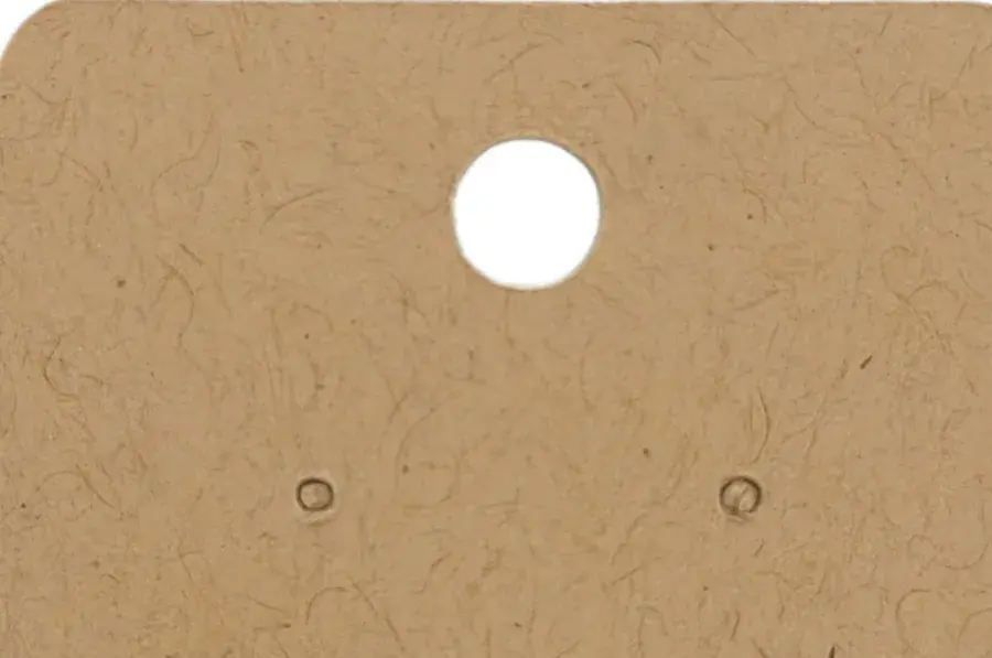 A kraft earring card with two small earring holes that are cut but not pushed through